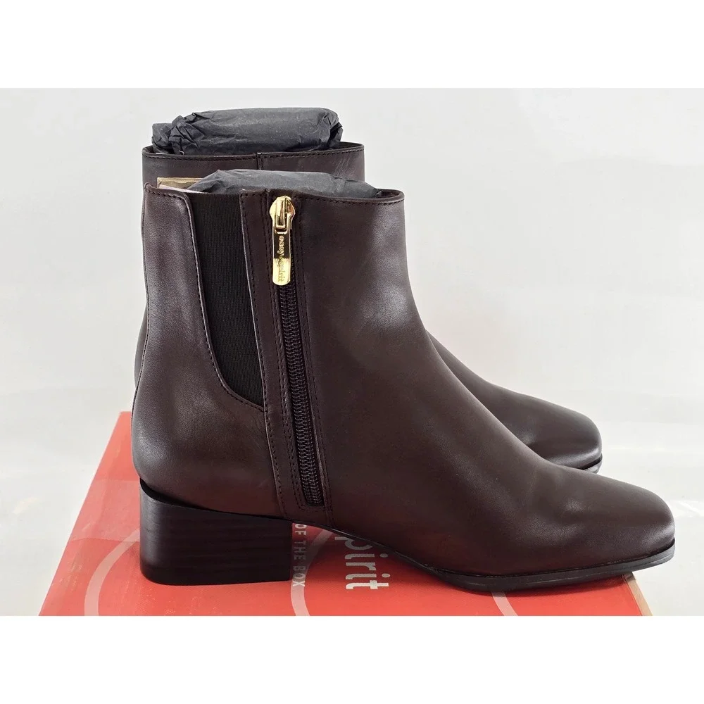 Easy Spirit Sidney Ankle Boots Women 5.5 Dark Brown Leather Square Toe - New